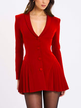 Elegante minivestido plisado con escote en V profundo