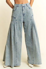 Oversized Wide Leg Jeans High Waist Pleated Denim Pants