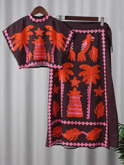 Elegant High Waist Printed Short Sleeve Top and Skirt Set