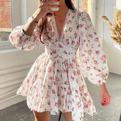 Rosalie �Vintage Rose Puff Sleeve Mini Dress