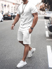 Men's Plus Size Round Neck Short Sleeve Top and Shorts Set