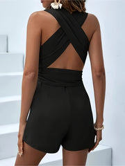 Chic Confidence V-Neck Belted Shorts Set