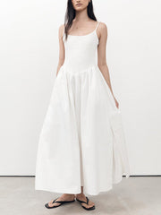 Spaghetti Strap Solid Color Slit Midi Dress