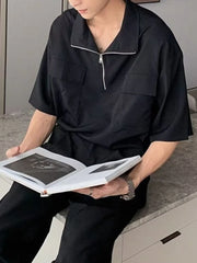 Men's Plus Size Half-Zip Oversized Polo Shirt