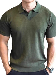 Men's Full Size Textured Knit Polo Shirt Plus Size