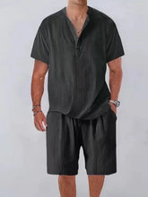 Men's Plus Size Button Detail Short Sleeve Top and Shorts Set