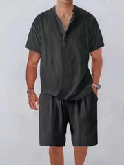 Men's Plus Size Button Detail Short Sleeve Top and Shorts Set