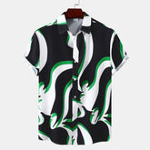 Men's Plus Size Abstract Wave Pattern Short Sleeve Button-Up Shirt
