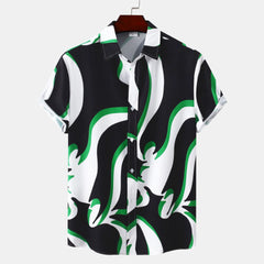 Men's Plus Size Abstract Wave Pattern Short Sleeve Button-Up Shirt