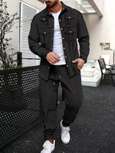 Men's Full Size Snap Down Long Sleeve Top and Pants Set Plus Size