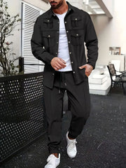 Men's Full Size Snap Down Long Sleeve Top and Pants Set Plus Size