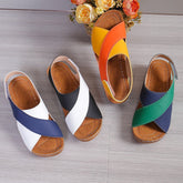 Crisscross Contrast Open Toe Wedge Sandals