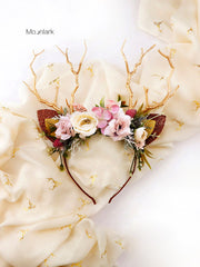 Burgundy Spring Christmas Reindeer Headband