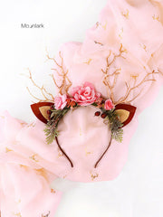 Pink Forest Christmas Reindeer Headband