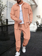 Men's Full Size Snap Down Long Sleeve Top and Pants Plus Size