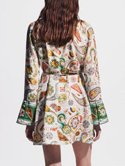 Vestido mini con mangas de trompeta, exquisito y estampado