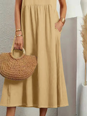 V-Neck Sleeveless Dress with Pockets Plus Size