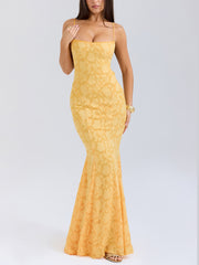 Elegantes Jacquard Sexy Sling Fishtail Maxikleid