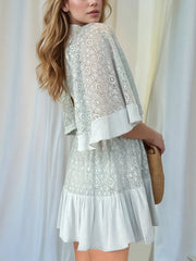 Full Size Lace Cutout Back Half Sleeve Mini Dress Plus Size