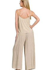 Sophisticated Barely Beige Crinkle Cami Two-piece Set