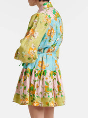 Exquisites Minikleid im Hemd-Stil mit mehrfarbigem Blumen-Patchwork-Print