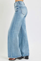 Mid Rise Wide Jeans with Front Patch Pockets