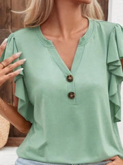 Ruffled Notched Cap Sleeve Blouse Plus Size