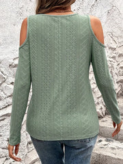 Eyelet V-Neck Cold Shoulder T-Shirt