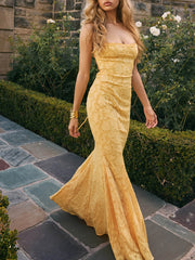 Elegantes Jacquard Sexy Sling Fishtail Maxikleid