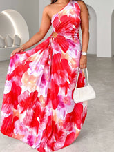 Printed One Shoulder Asymmetrical Maxi Dress