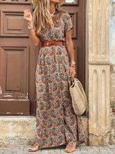 Full Size Printed V-Neck Short Sleeve Maxi Dress Plus Size