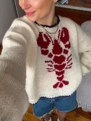Suéter de cuello redondo con langosta divertida