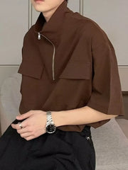 Men's Plus Size Half-Zip Oversized Polo Shirt