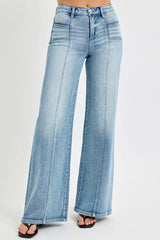 Mid Rise Wide Jeans with Front Patch Pockets