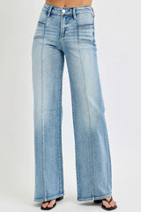 Mid Rise Wide Jeans with Front Patch Pockets