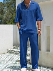 Men's Johnny Collar Half Sleeve Top and Pants Set