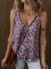 Floral Print Button Front Tank Top
