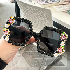 Rhinestone Embellished Oversized Square Sunglasses