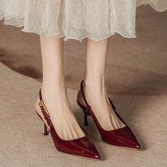 Point Toe Flare Heel Slingback Pumps