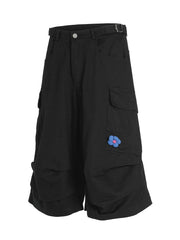 Men's Wide Leg Cargo Shorts with Flower Patch