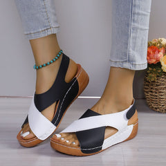 Crisscross Contrast Open Toe Wedge Sandals