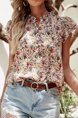 Floral Print Ruffle Cap Sleeve Blouse