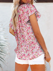 Flutter Sleeve Floral V-Neck Blouse Plus Size
