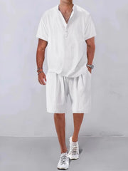 Men's Plus Size Button Detail Short Sleeve Top and Shorts Set