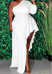 Vestidos largos asimétricos de un solo hombro y color liso