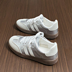 Side Striped Lace Up Round Toe Sneakers