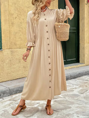 Button Front Flounce Sleeve Maxi Dress