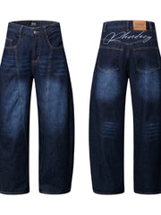 Men's Wide Leg Wash Denim Jeans with Signature Detail