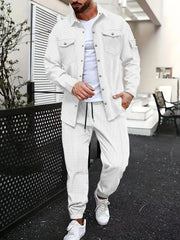 Men's Full Size Snap Down Long Sleeve Top and Pants Plus Size