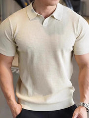 Men's Full Size Textured Knit Polo Shirt Plus Size